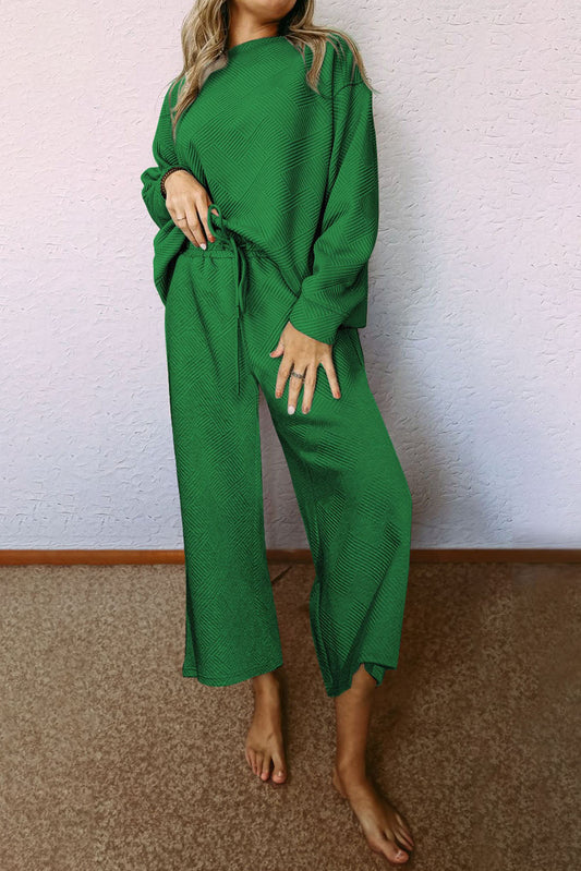 2 pc Dark Green Ultra Loose Textured Outfit