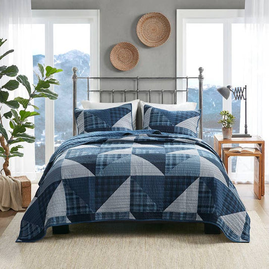 Cottage Oversize 3-Piece Quilt Set, Blue