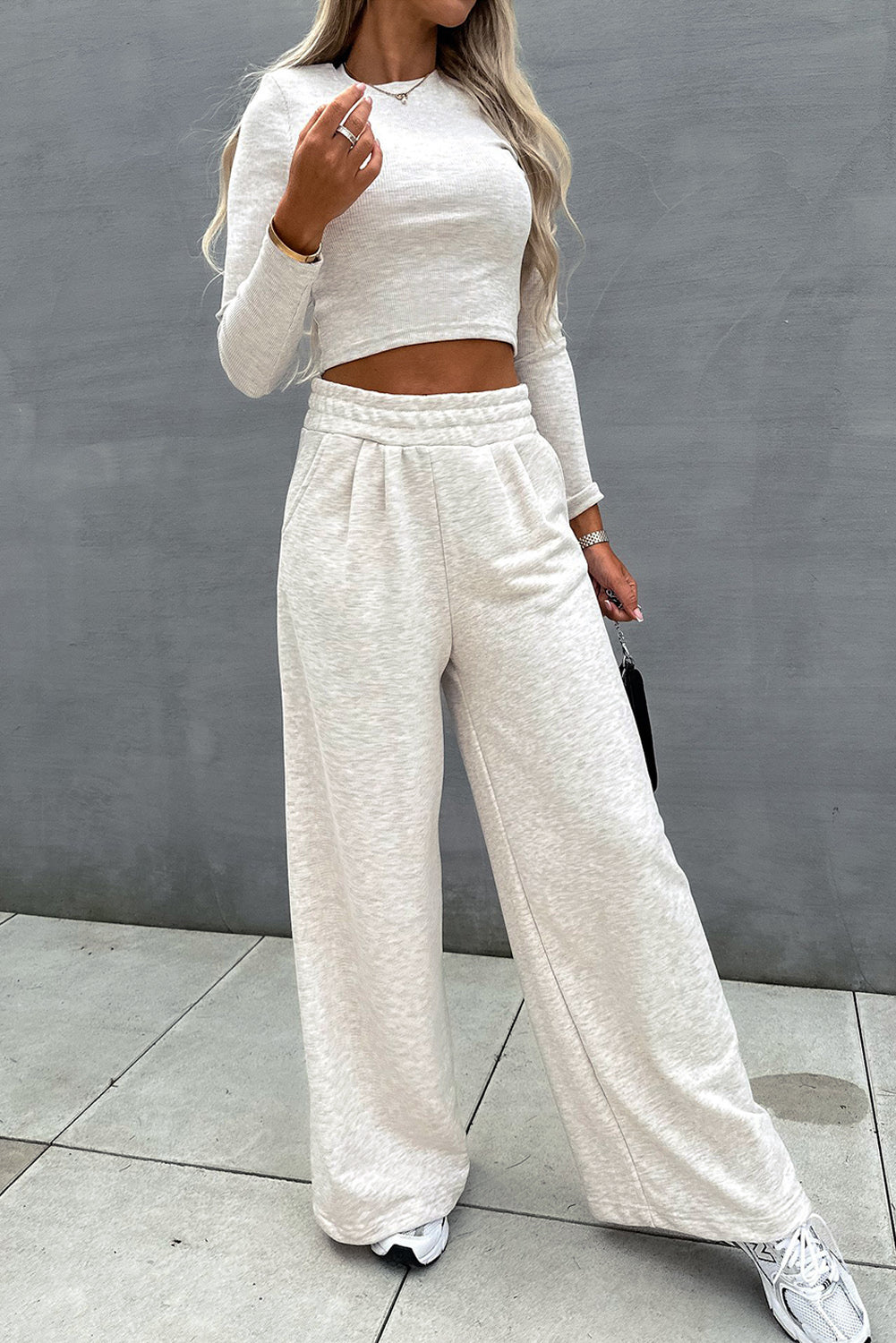 Casual White Crop Top & Flowy Wide Leg Pants