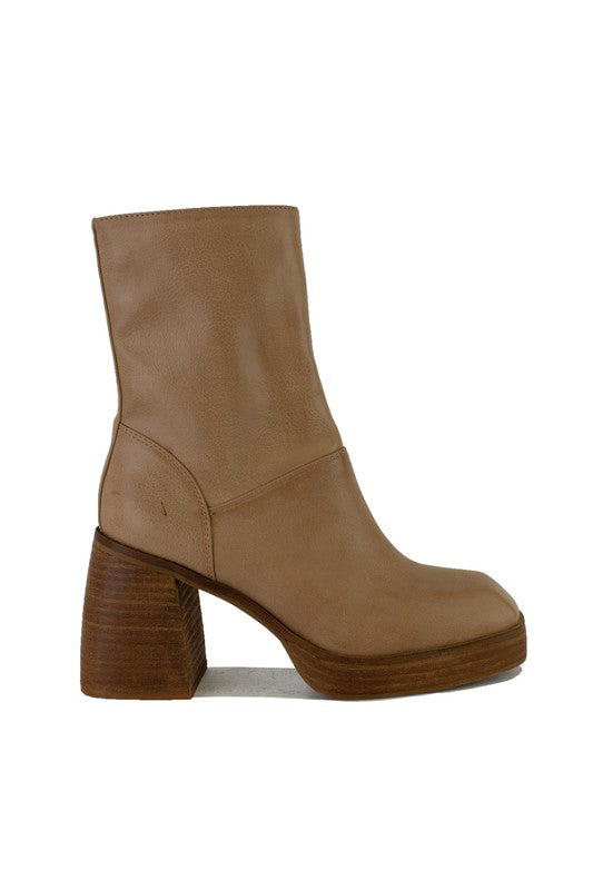 Beige Chunky Heel Ankle Boots