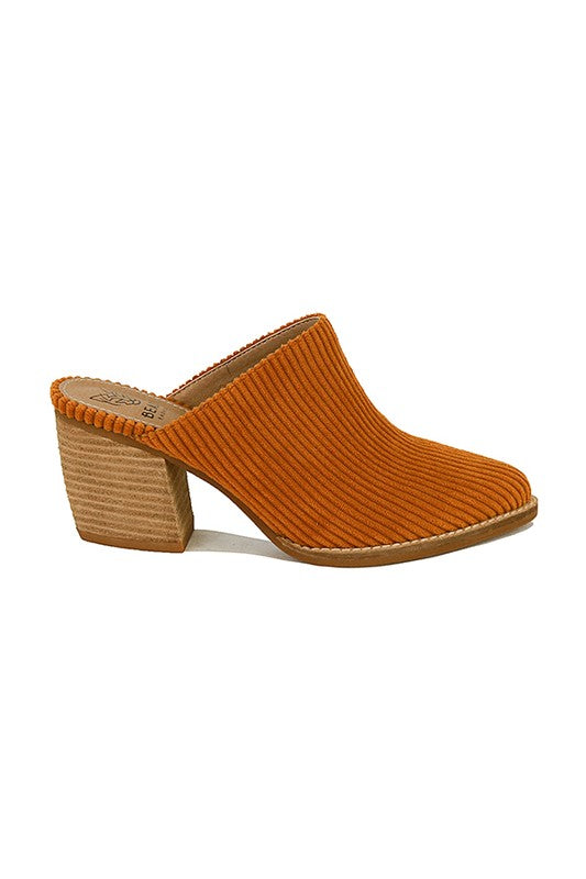 Courdroy Slide Block Heel Mules