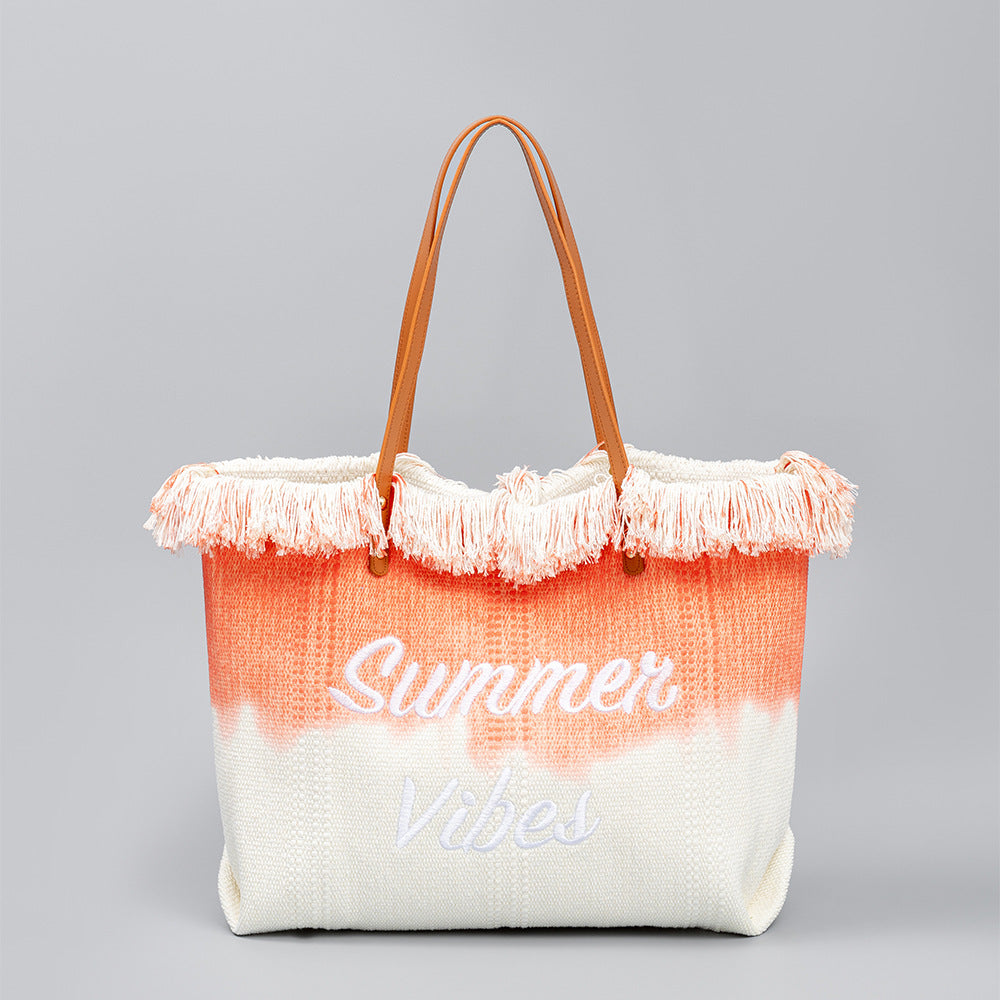 Embroidered Tote Tassel Canvas Beach Bag