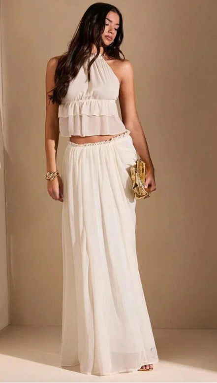 Halter Neck and Pleated Skirt Set