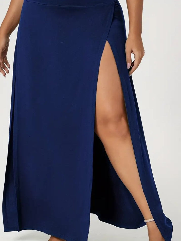 Women's High Waist Slit Solid Color Midi Skirt