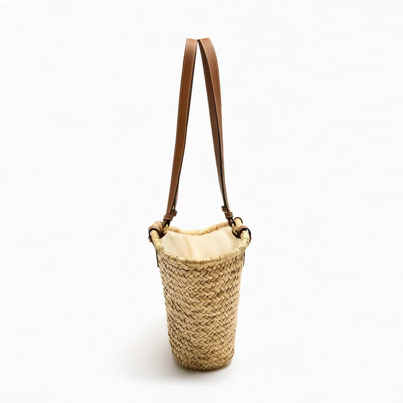 Beach Straw Woven Bucket Shoulder Bag