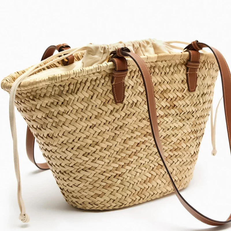 Beach Straw Woven Bucket Shoulder Bag