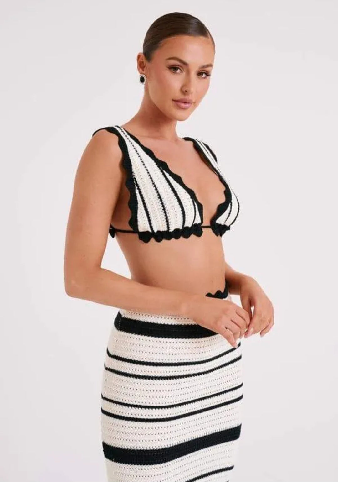 Sunset Striped Crochet Bikini Top and Skirt Outfit Set