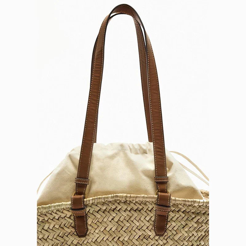 Beach Straw Woven Bucket Shoulder Bag