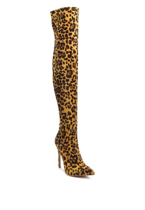 Leopard Print Vegan Leather Knee High Boots