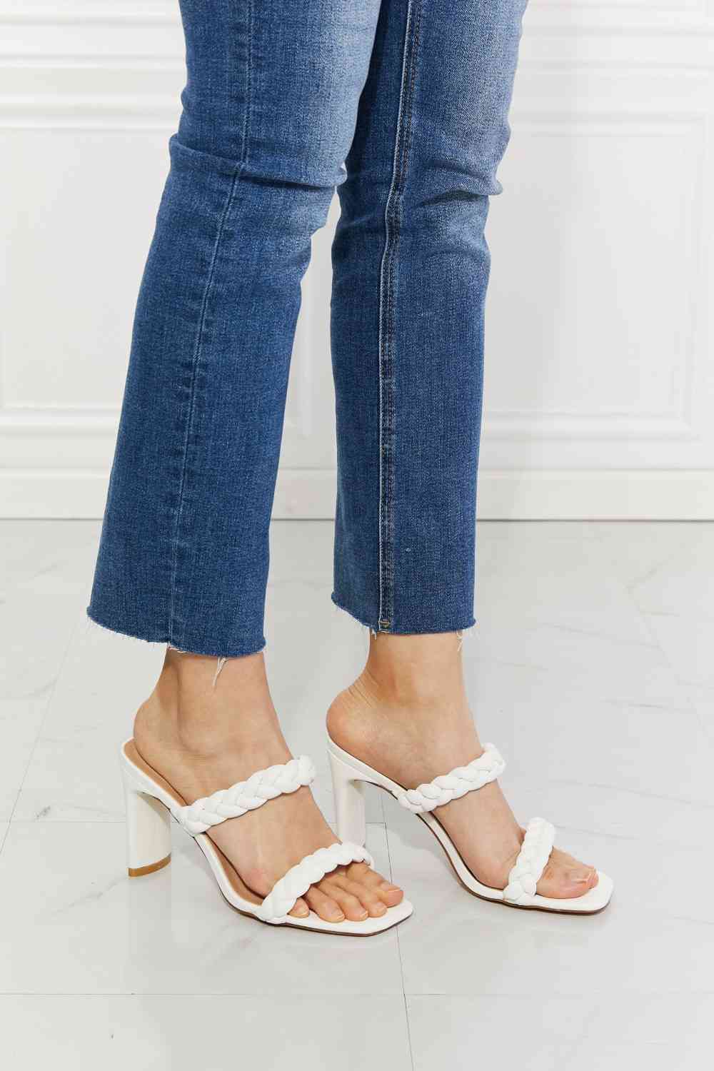 In Love Double Braided Block Heel Sandal in White