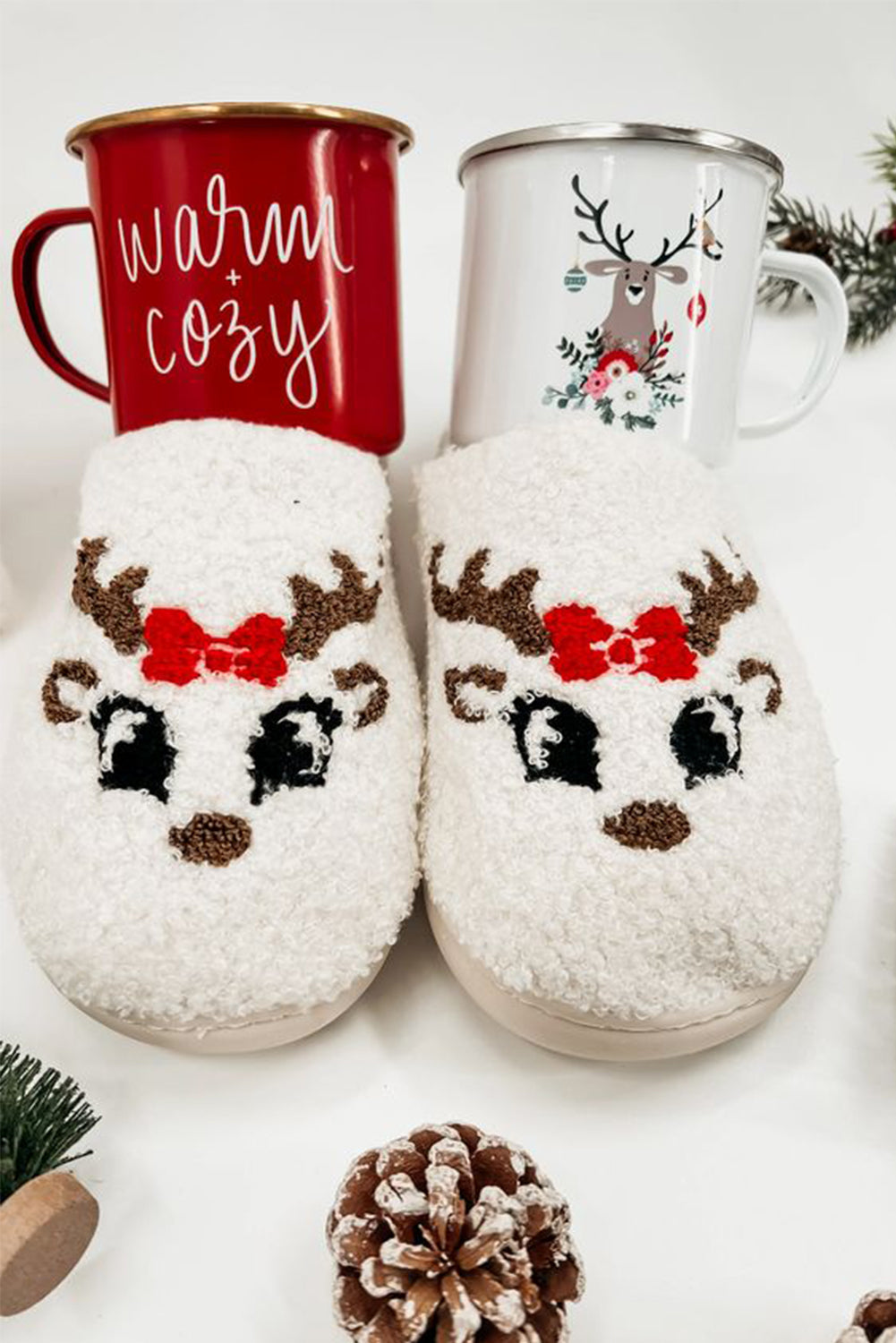 Fuzzy Fluffy Reindeer Plush Slippers