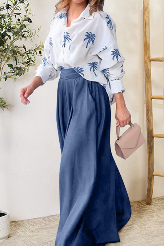 Pocketed Dropped Shoulder Shirt and Wide Leg Pants Set