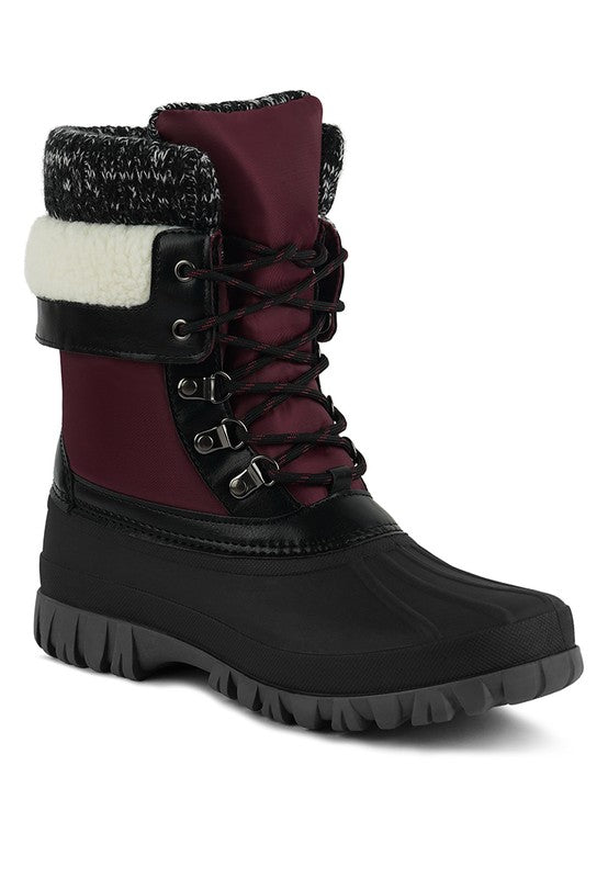 Delphine Knitted Collar Lace Up Snow Boots