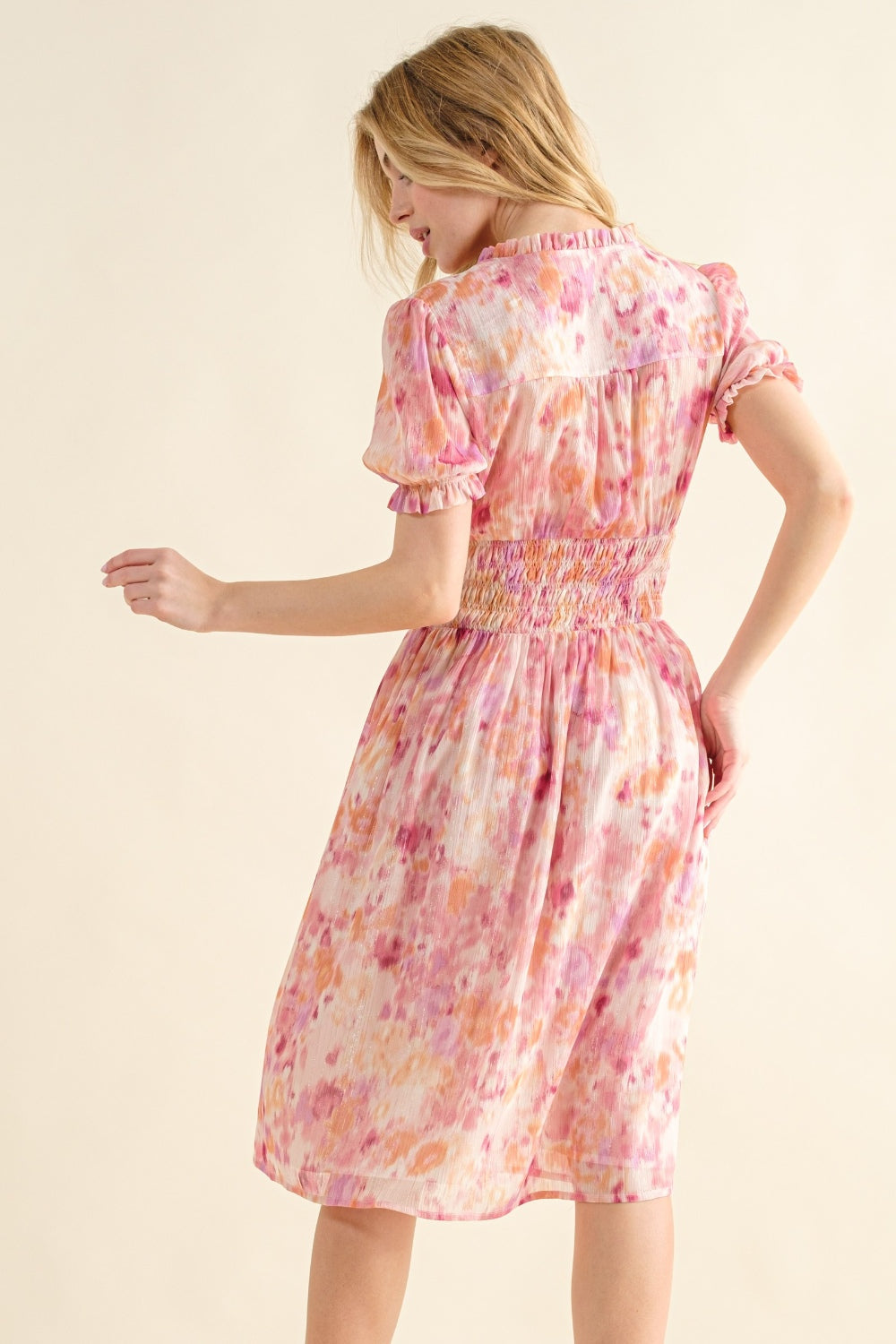 Full Size Smocked Waist Printed Midi Dress