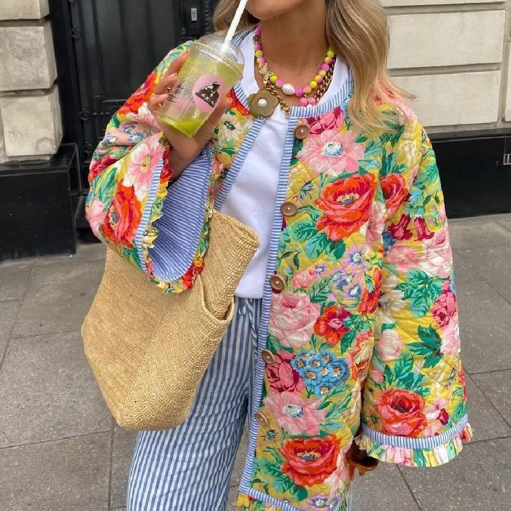 Fashion Flower Print Baggy Coat