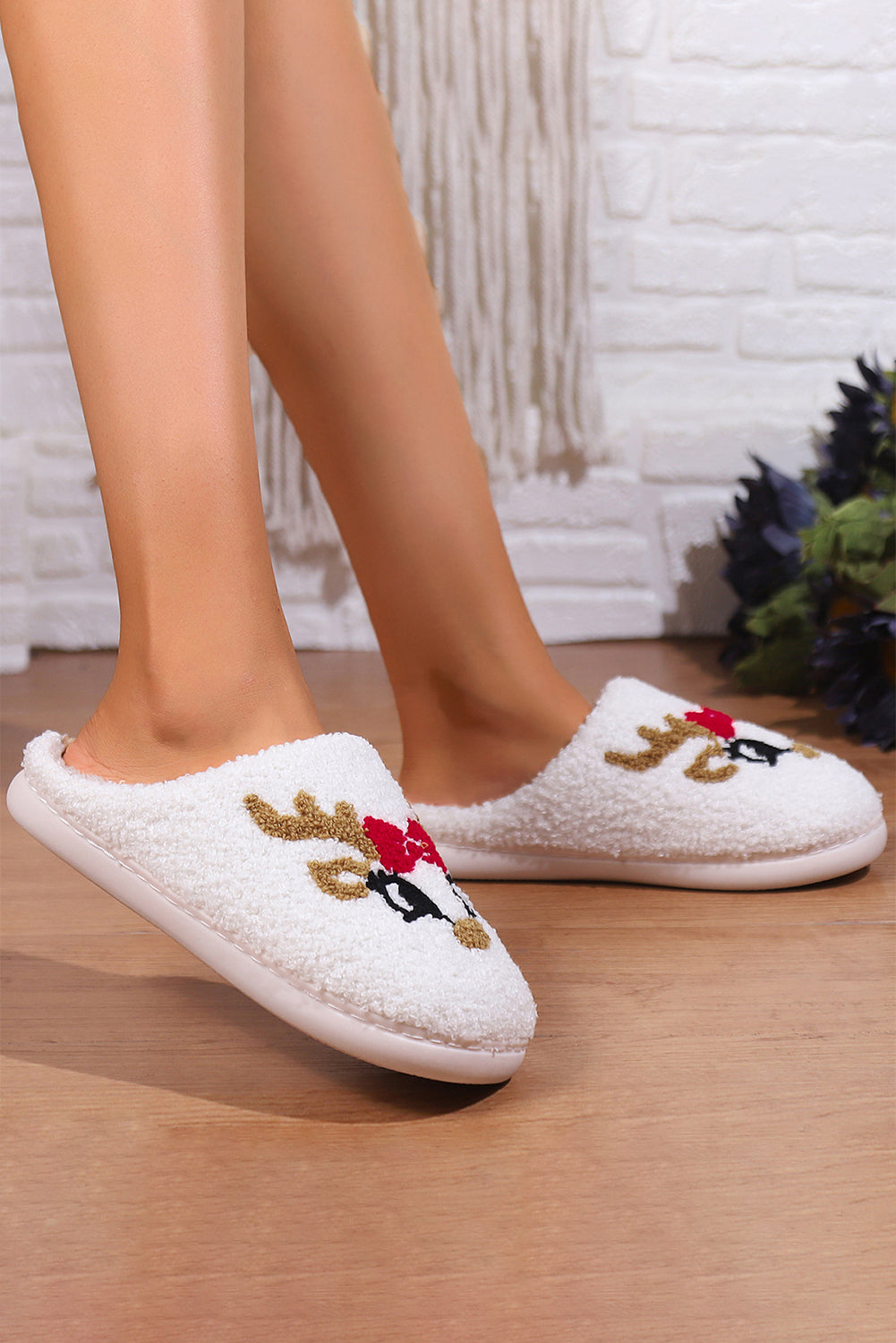 Fuzzy Fluffy Reindeer Plush Slippers