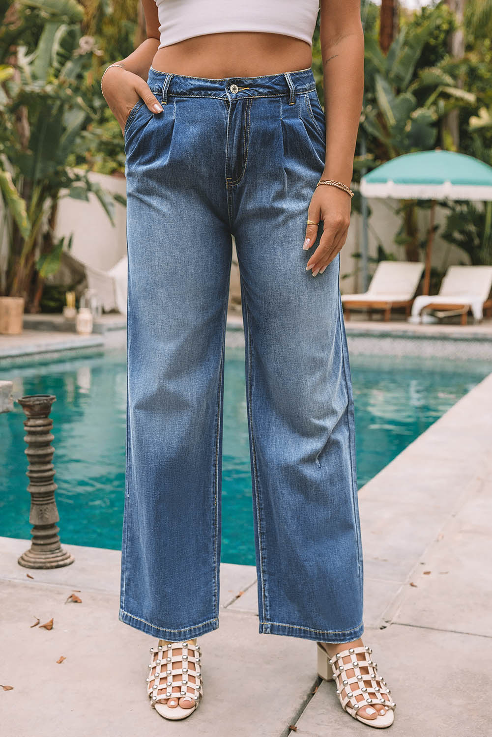 Blue Slouchy Wide Leg Jeans