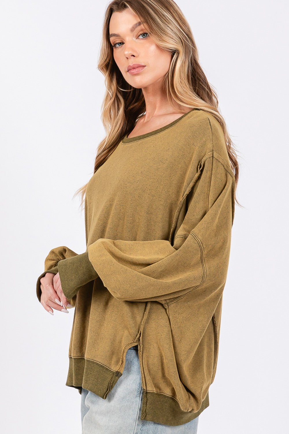 Army Green Slit Oversized Sweatshirt