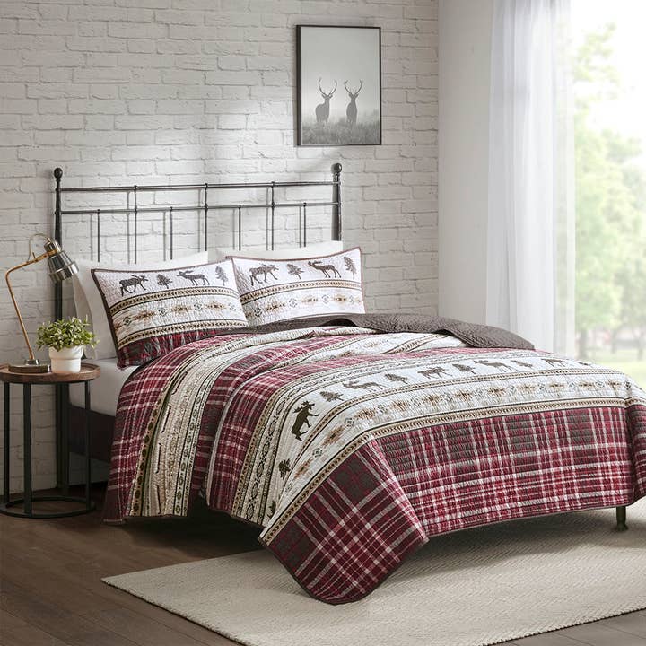 Cabin Oversize 3-Piece Quilt Set, Red