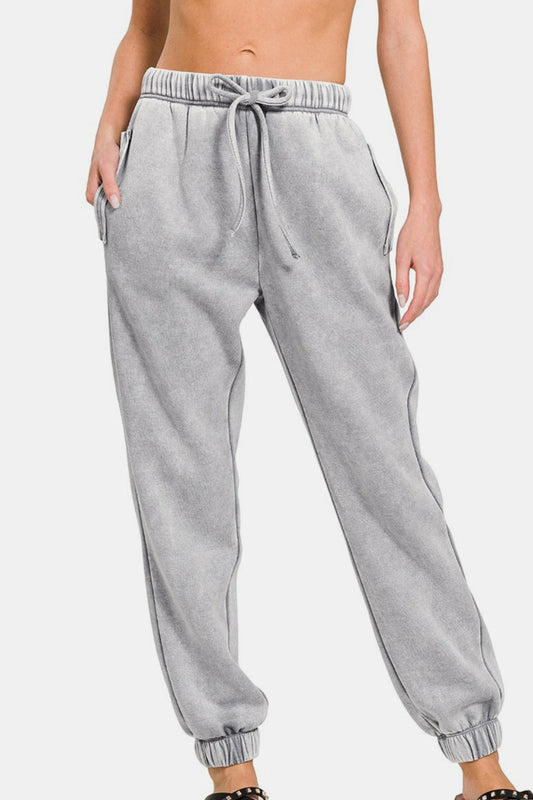 Gray Acid Wash Fleece Jogger Sweatpants