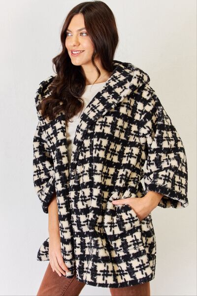 Fuzzy Plaid Waist Tie Hooded Robe Cardigan