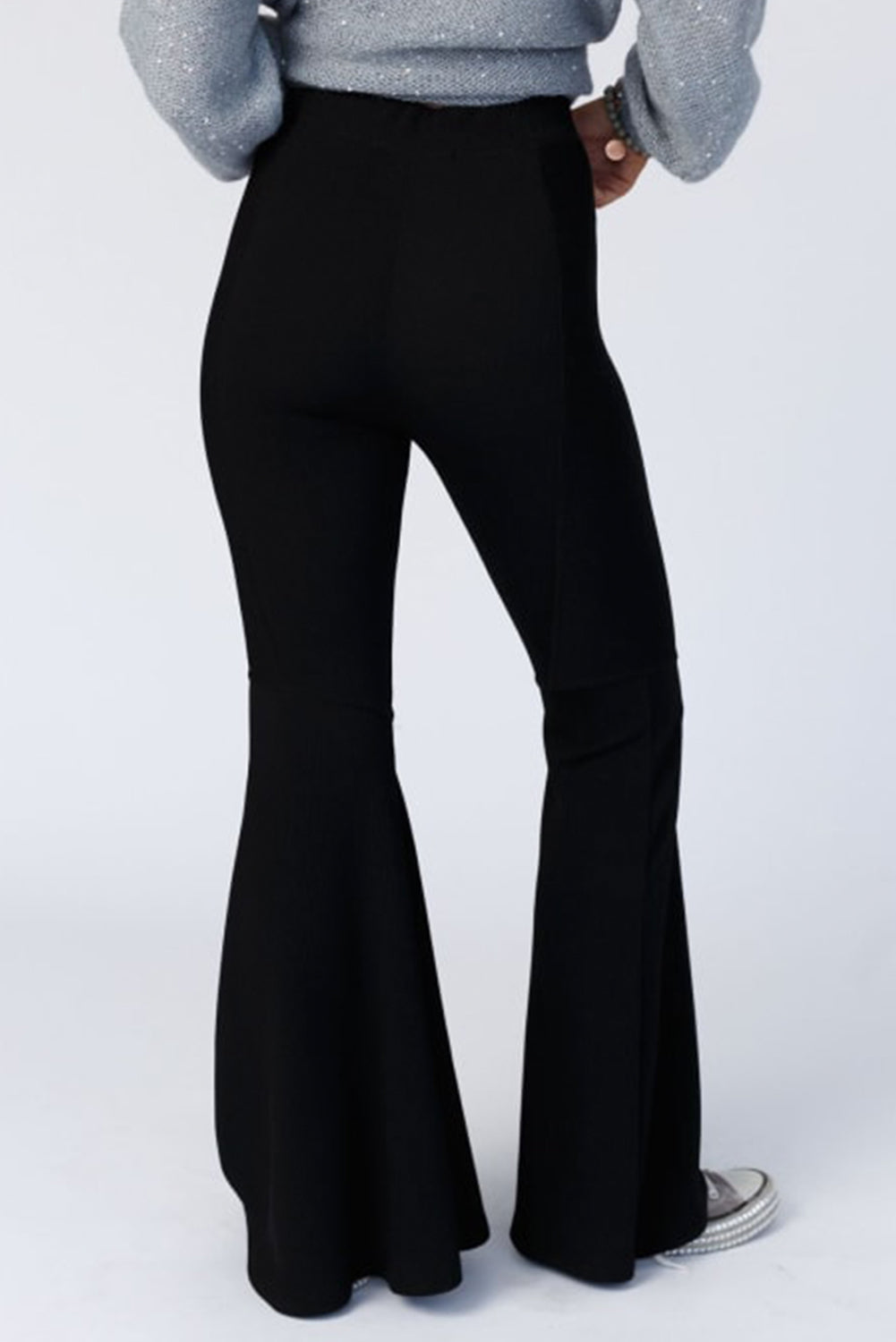 Black High Waist Ribbed Flare Pants