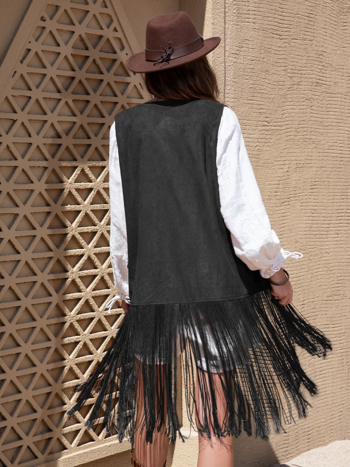 Fringe Hem Open Front Vest