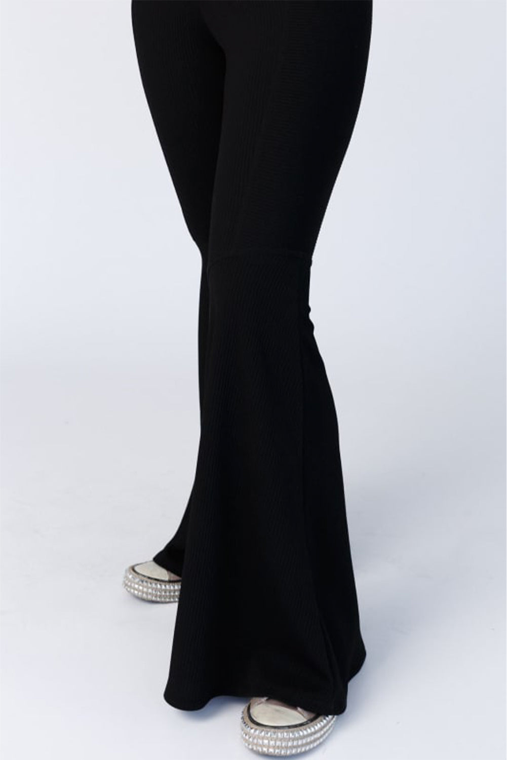 Black High Waist Ribbed Flare Pants