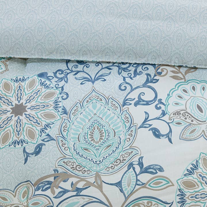 Boho Botanical Comforter Set, Blue