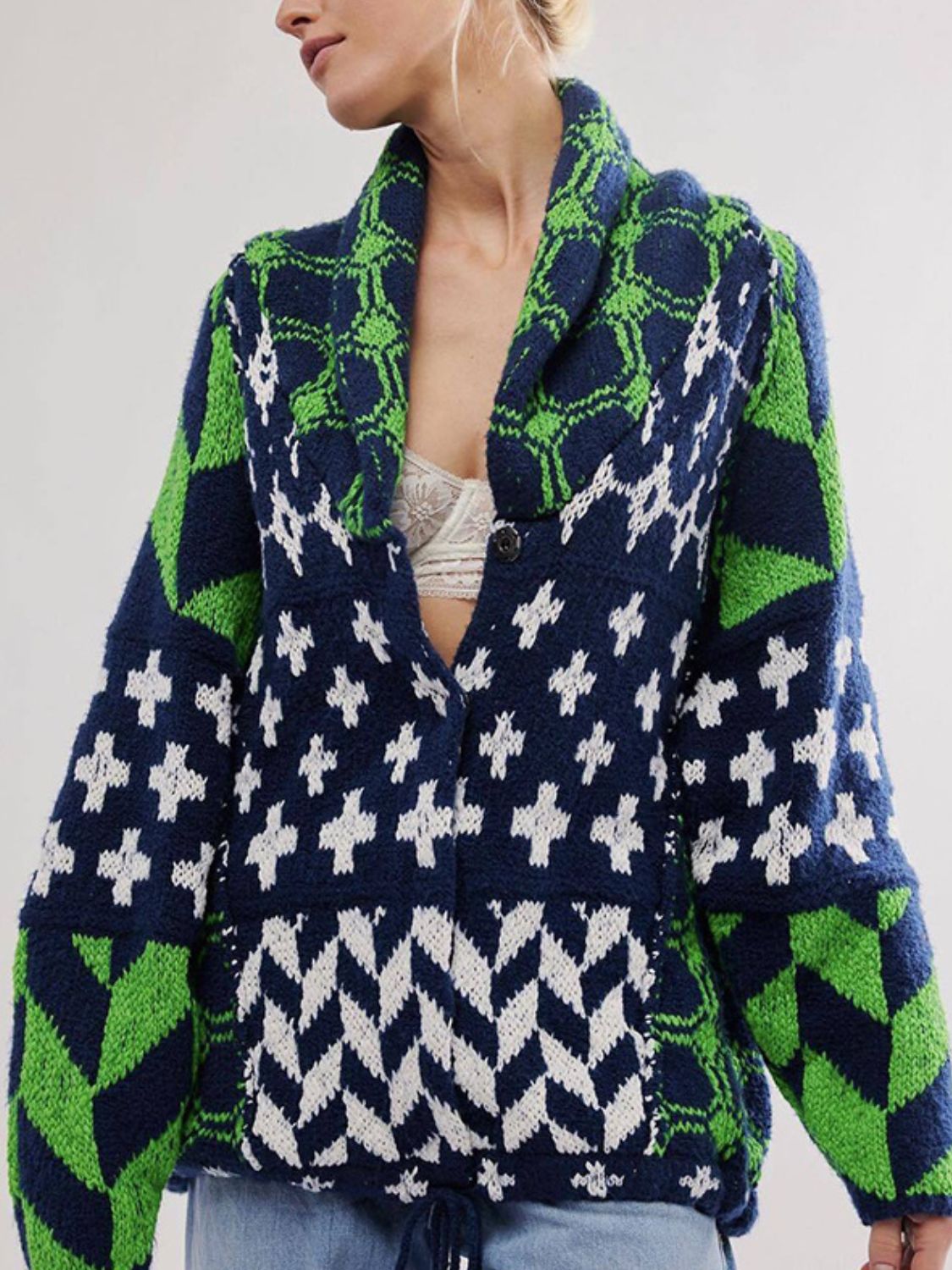 Women's Geometric Print Oversized Cardigan