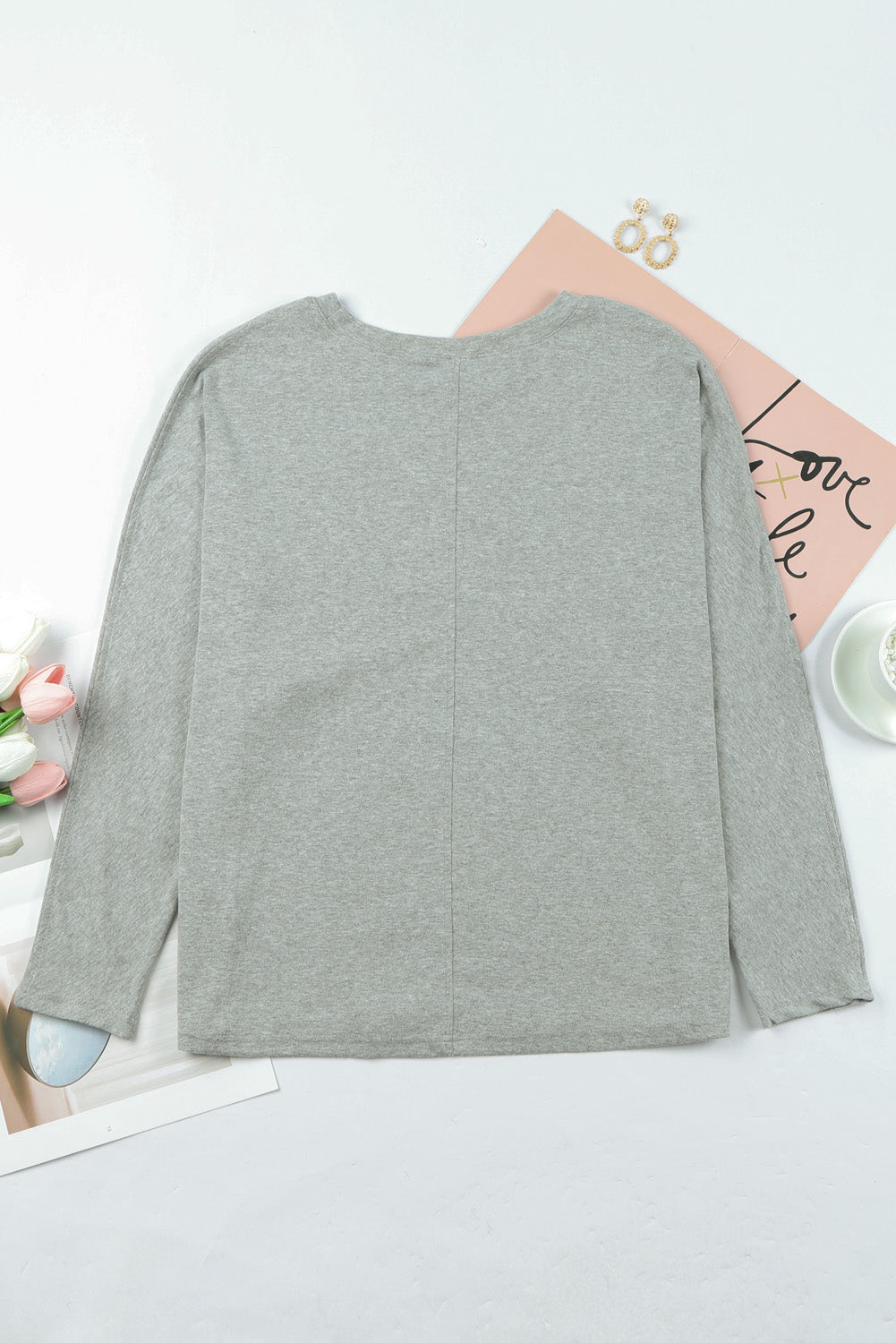 Gray Solid Color Patchwork Long Sleeve Top