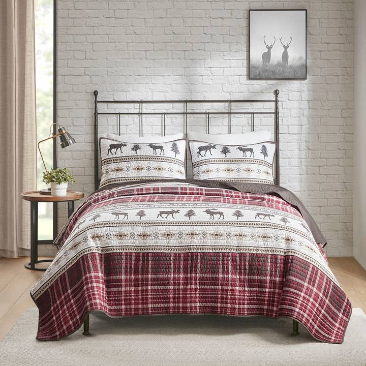 Cabin Oversize 3-Piece Quilt Set, Red