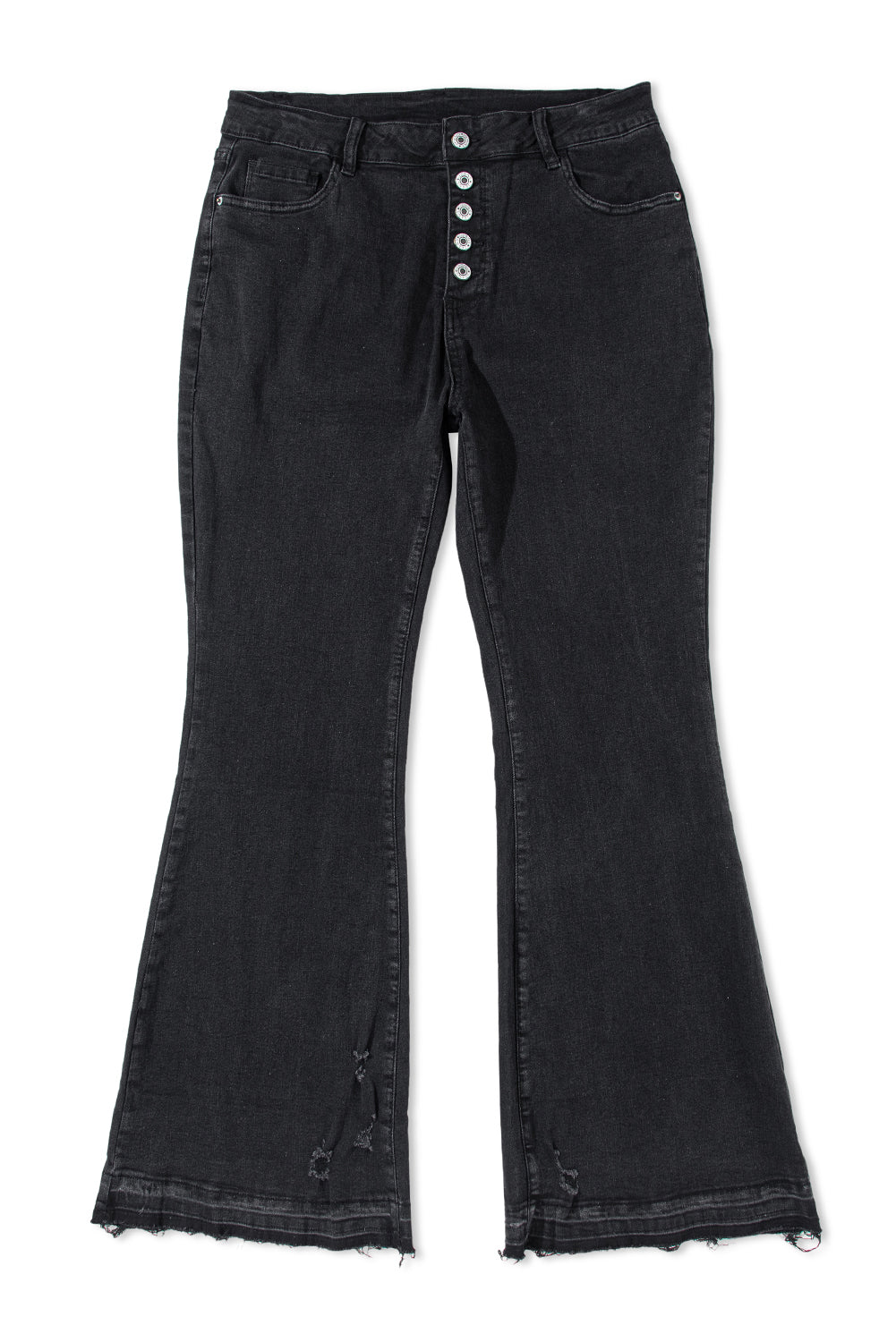 Black High Waist Button Front Flare Jeans