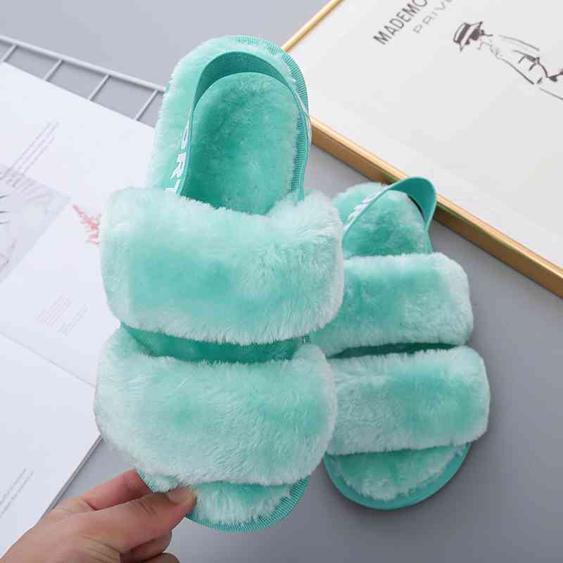 Faux Fur Open Toe Slippers