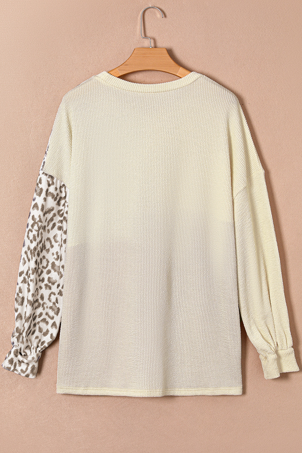 Khaki Ribbed Color Block Leopard Splicing Plus Size Top